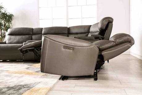 Edmondus Power Reclining Sectional - Zero Gravity, Wall Hugger & Wireless Charging in Breathable Leatherette – Beige & Gray, view 12