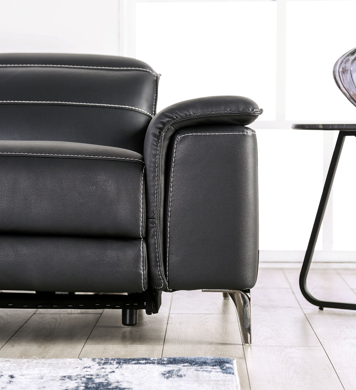 Ascona Power Reclining Sofa, Loveseat & Recliner - Wall-Hugger with Power Headrests in Breathable Leatherette – Black & Beige, view 12