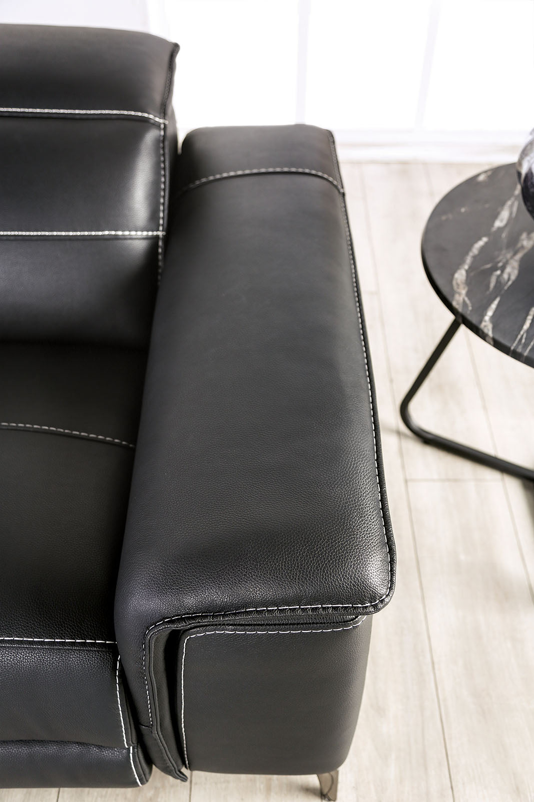 Ascona Power Reclining Sofa, Loveseat & Recliner - Wall-Hugger with Power Headrests in Breathable Leatherette – Black & Beige, view 13