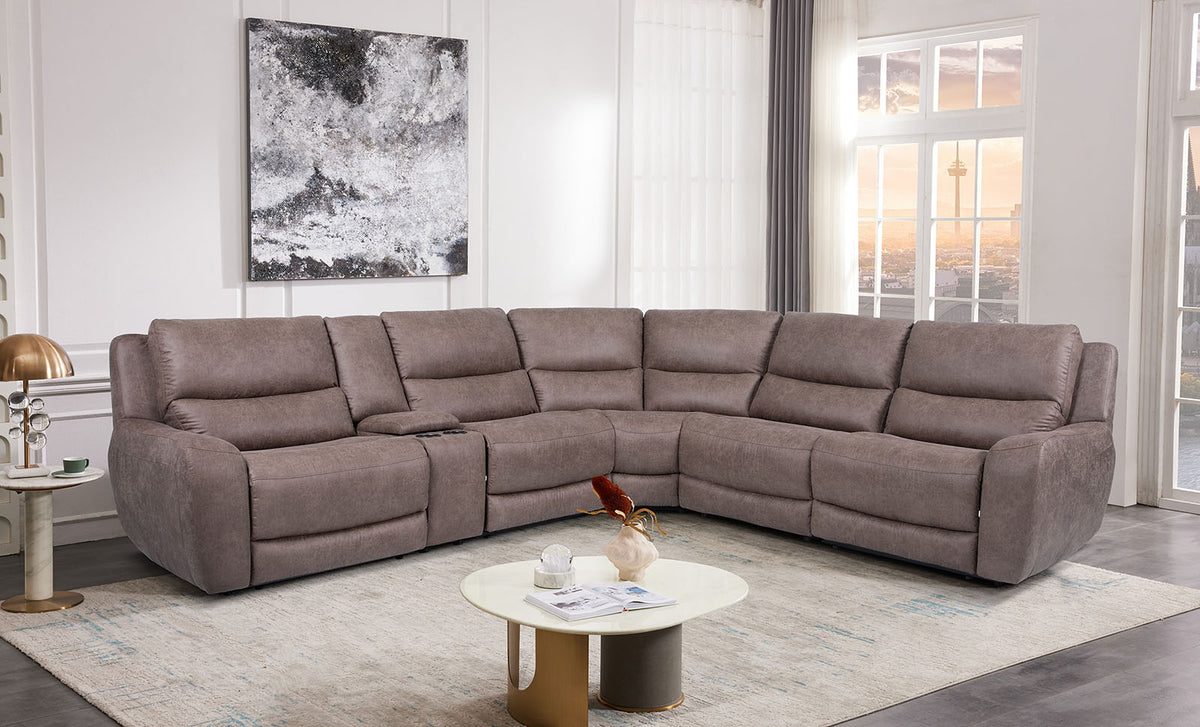 Demetrius Power Reclining Sectional, Sofa & Loveseat - Oversized Seats with Storage Console & USB – Brown & Gray, view 6