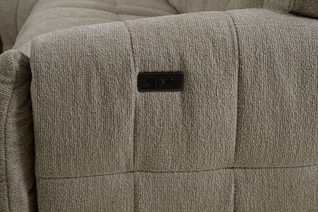 Clemens Power Reclining Sectional with Wireless Charging Console - Biscuit-Tufted Chenille – Beige & Gray, view 6