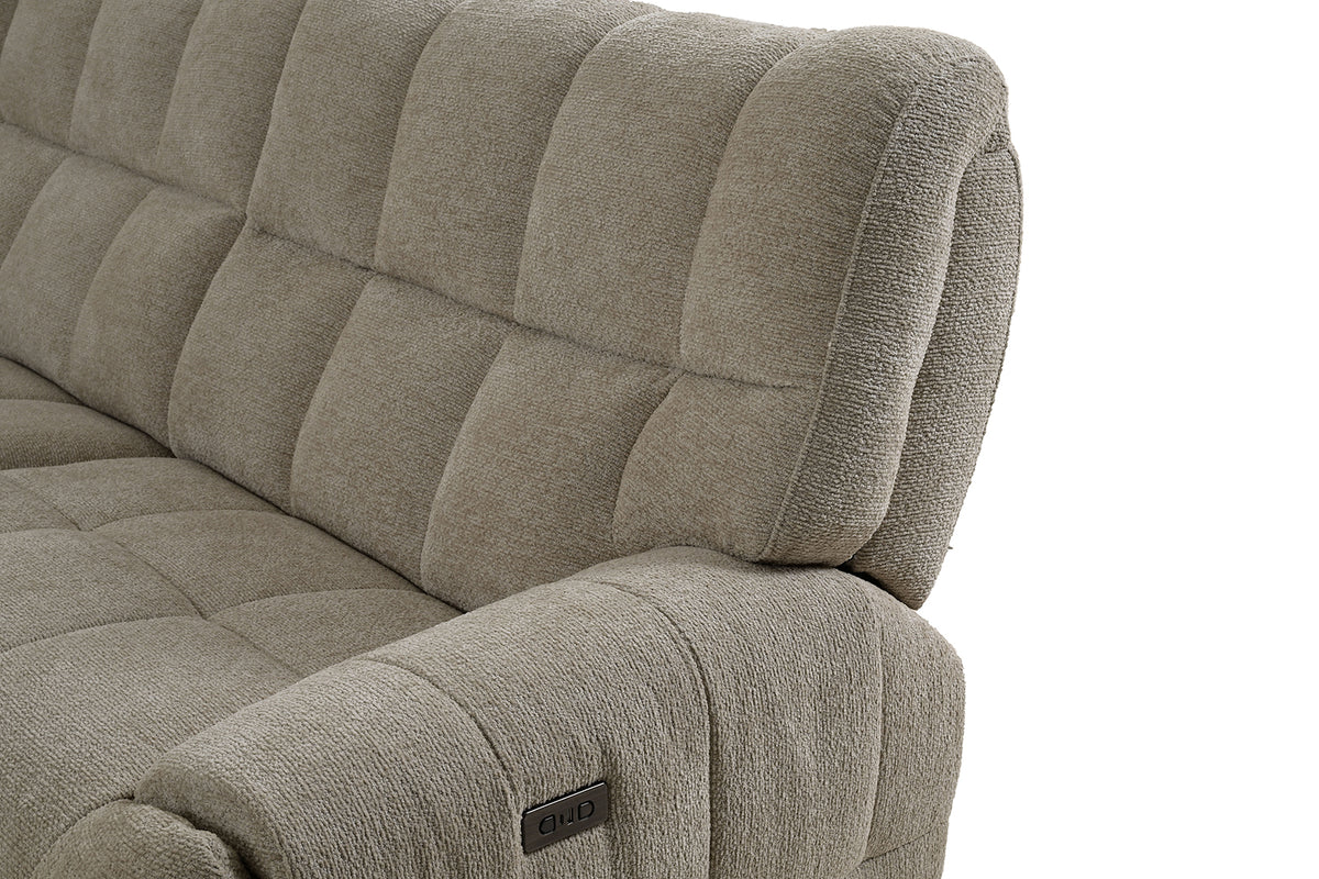 Clemens Power Reclining Sectional with Wireless Charging Console - Biscuit-Tufted Chenille – Beige & Gray, view 7