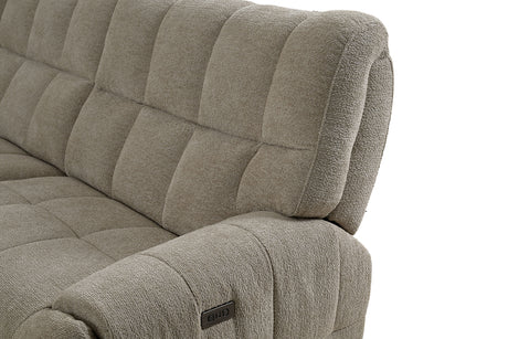 Clemens Power Reclining Sectional with Wireless Charging Console - Biscuit-Tufted Chenille – Beige & Gray, view 7