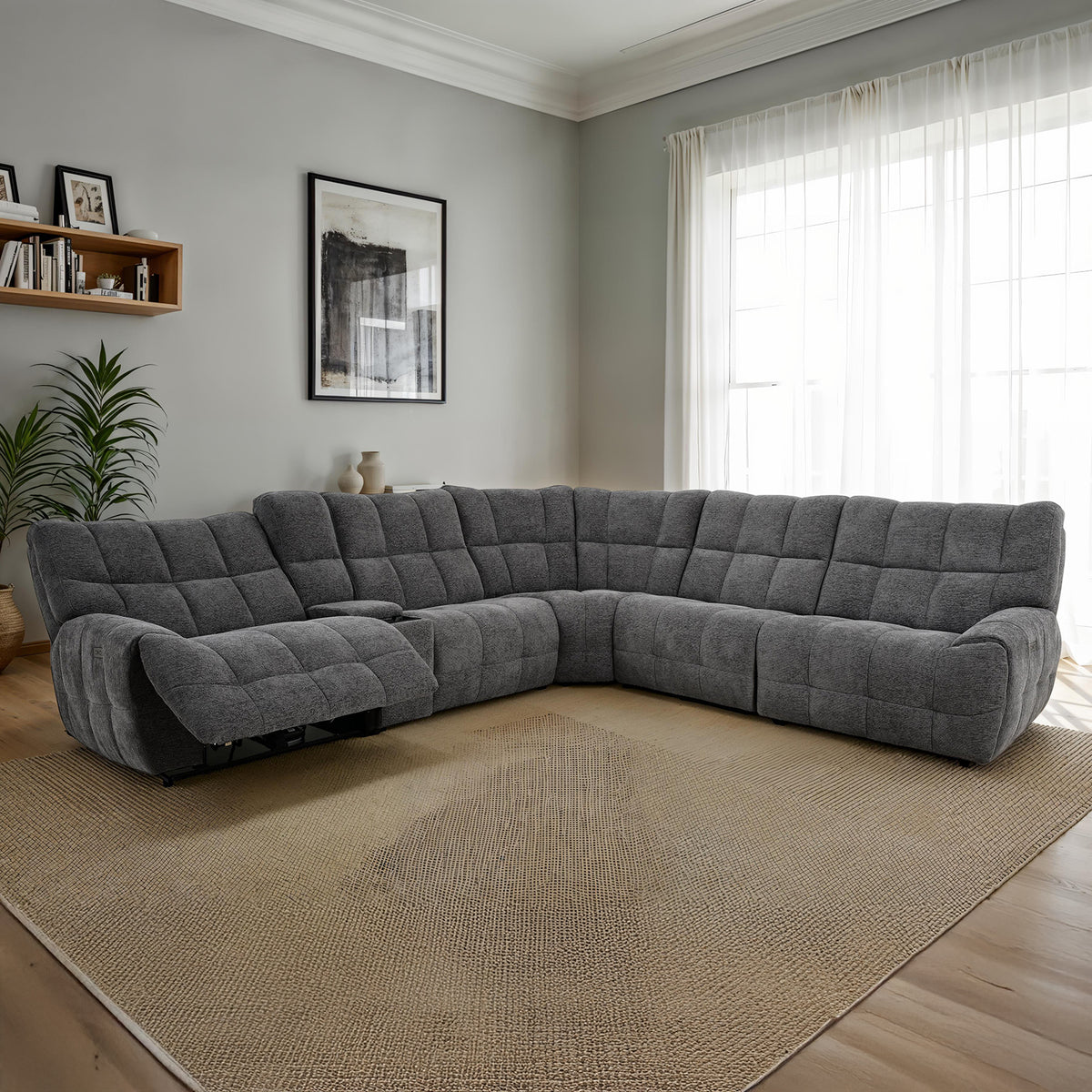 Clemens Power Reclining Sectional with Wireless Charging Console - Dark Gray