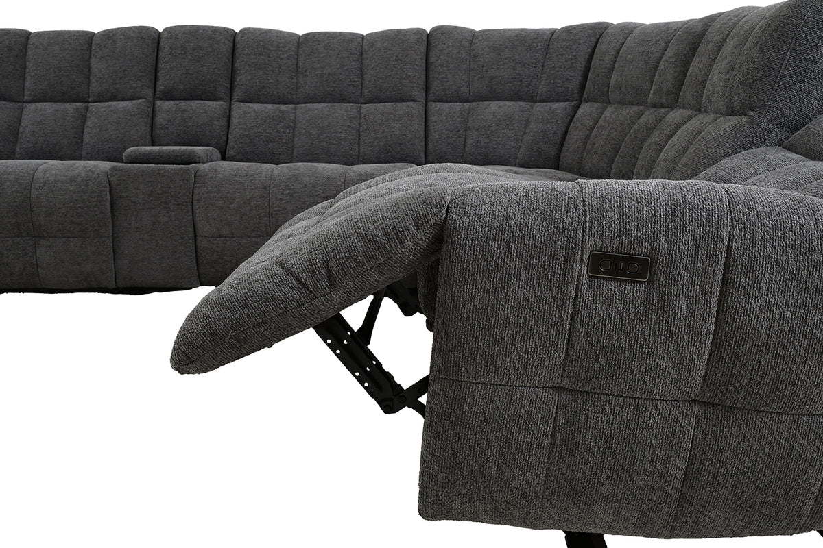 Clemens Power Reclining Sectional with Wireless Charging Console - Biscuit-Tufted Chenille – Beige & Gray, view 11
