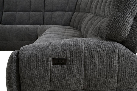 Clemens Power Reclining Sectional with Wireless Charging Console - Biscuit-Tufted Chenille – Beige & Gray, view 12