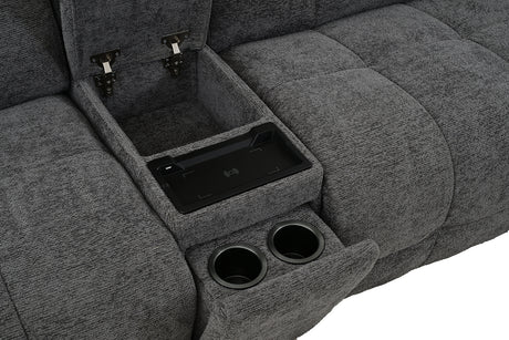 Clemens Power Reclining Sectional with Wireless Charging Console - Biscuit-Tufted Chenille – Beige & Gray, view 13