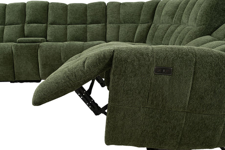 Clemens Power Reclining Sectional with Wireless Charging Console - Biscuit-Tufted Chenille – Beige & Gray, view 15