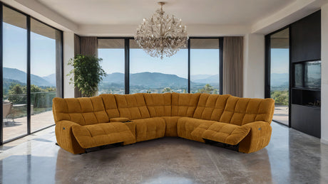 Clemens Power Reclining Sectional with Wireless Charging Console - Biscuit-Tufted Chenille – Beige & Gray, view 18