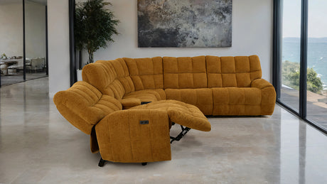 Clemens Power Reclining Sectional with Wireless Charging Console - Biscuit-Tufted Chenille – Beige & Gray, view 19