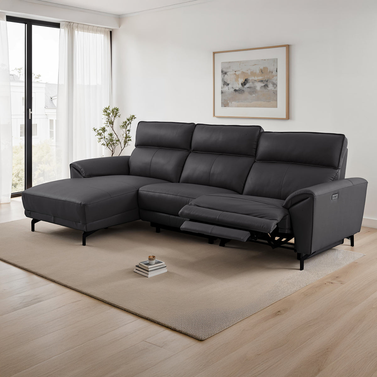 Themis Power Reclining Sectional with Chaise - Black