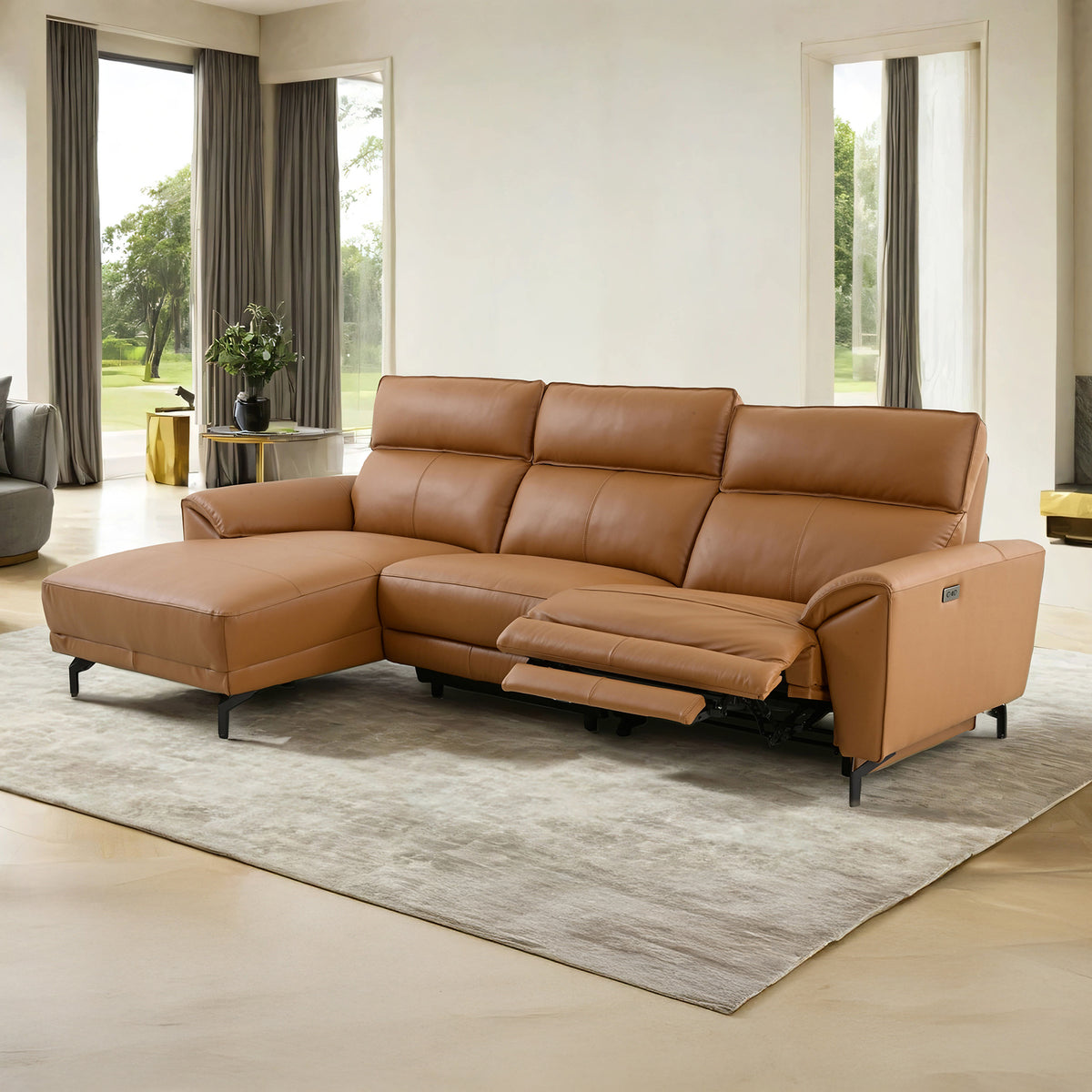 Themis Power Reclining Sectional with Chaise - Brown Clay