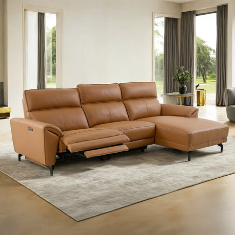 Themis Power Reclining Sectional with Chaise - Brown Clay