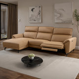 Themis Power Reclining Sectional with Chaise - Light Brown
