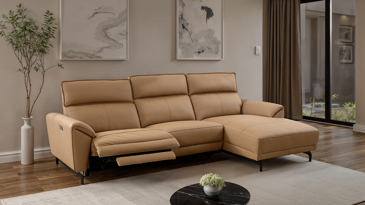 Themis Power Reclining Sectional with Chaise - Top Grain Leather with USB Ports, Contemporary – Black & Brown, view 18