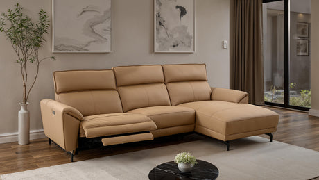 Themis Power Reclining Sectional with Chaise - Top Grain Leather with USB Ports, Contemporary – Black & Brown, view 18