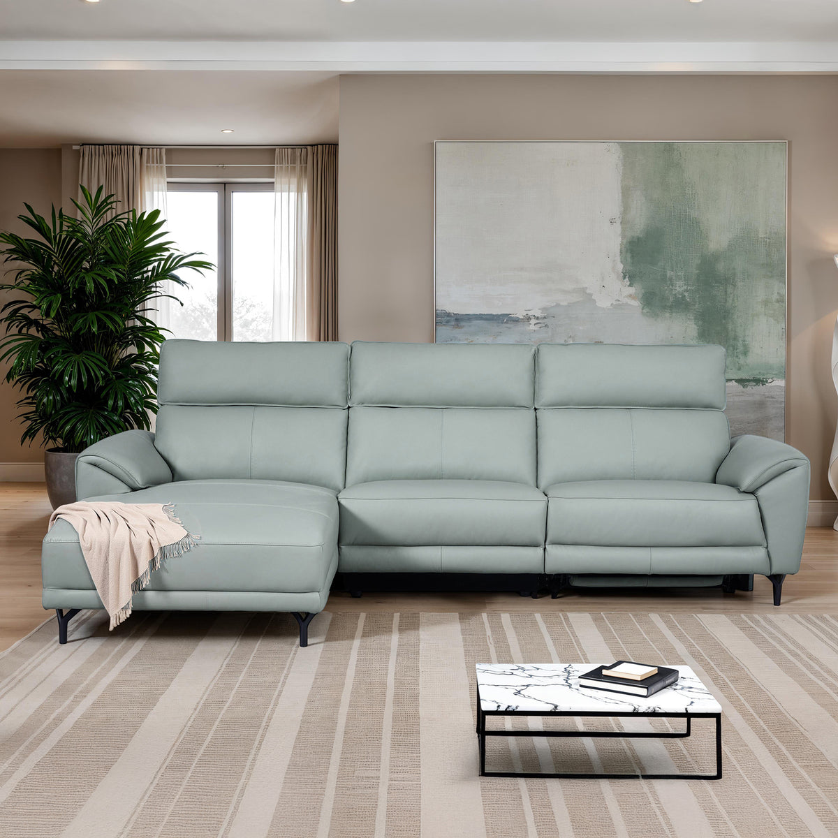 Themis Power Reclining Sectional with Chaise - Pale Blue