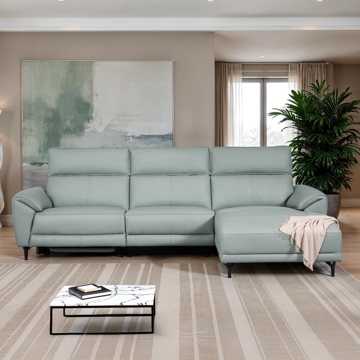 Themis Power Reclining Sectional with Chaise - Pale Blue