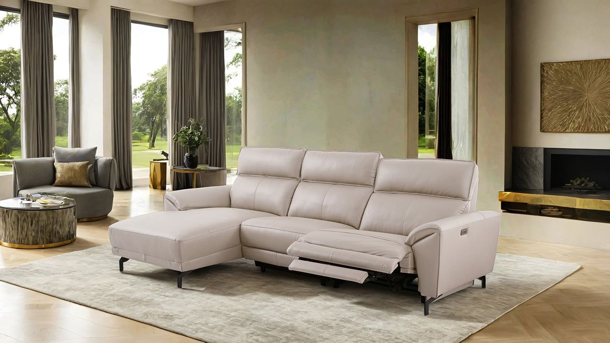 Themis Power Reclining Sectional with Chaise - Off-White