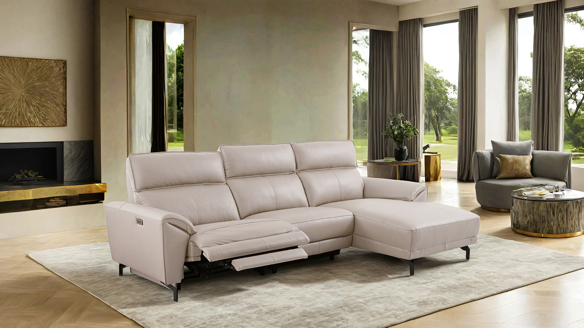Themis Power Reclining Sectional with Chaise - Off-White