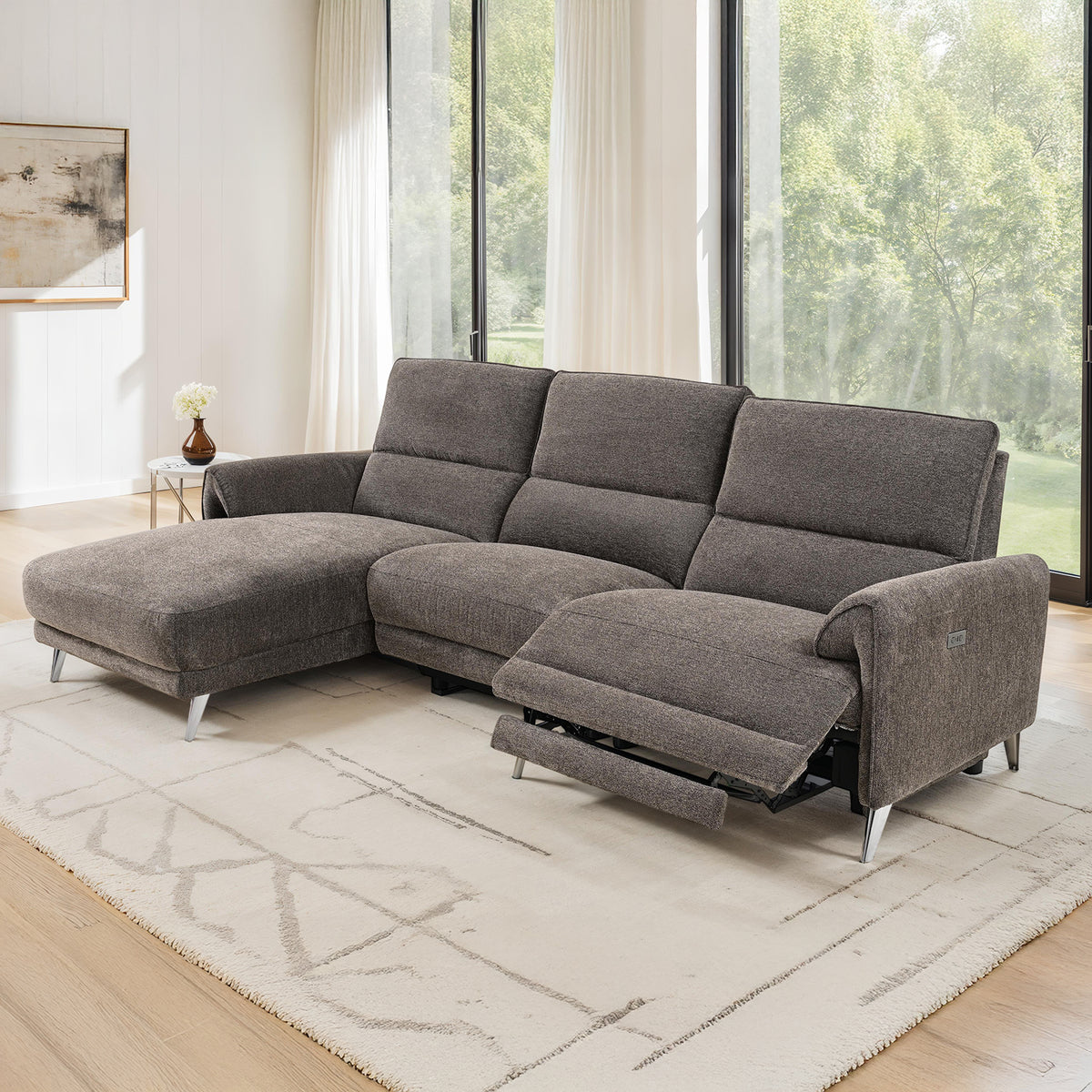 Brande Contemporary Power Reclining Sectional with Chaise & USB Ports - Left Chaise