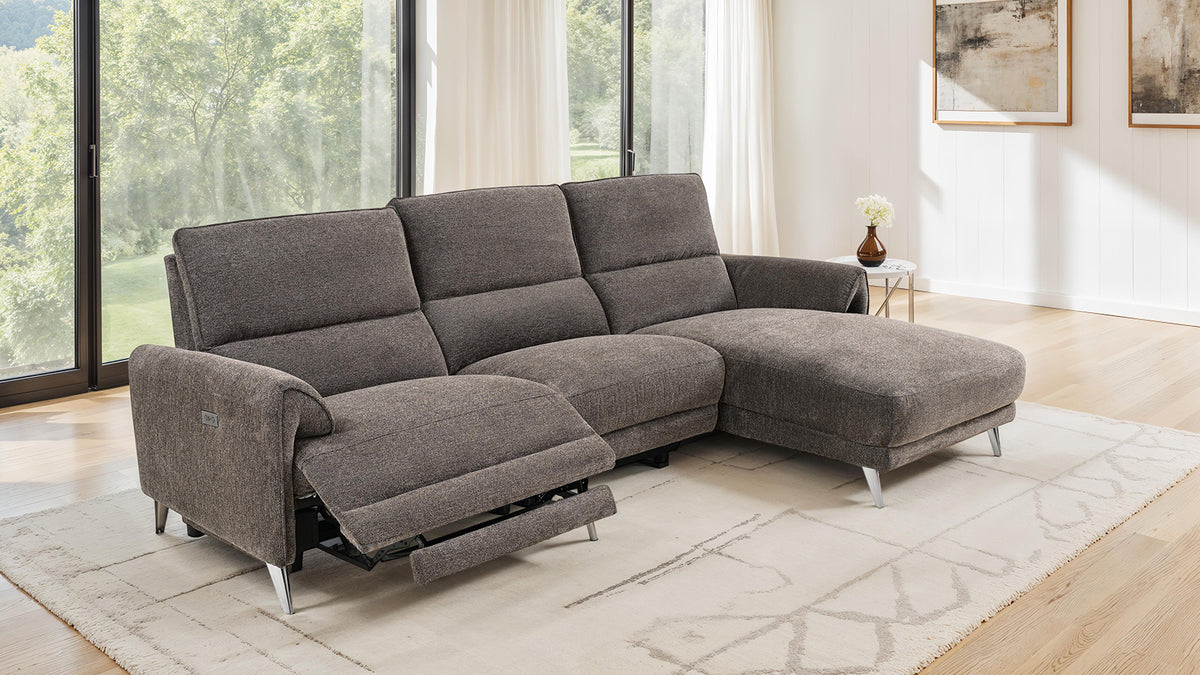 Brande Contemporary Power Reclining Sectional with Chaise & USB Ports - Chenille in Brown, Gray or Light Gray – Brown & Gray, view 8
