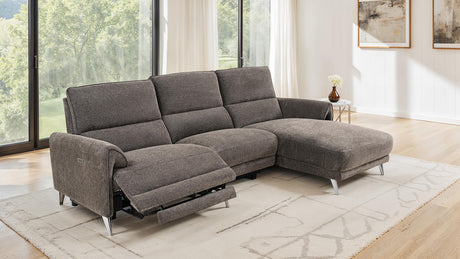 Brande Contemporary Power Reclining Sectional with Chaise & USB Ports - Chenille in Brown, Gray or Light Gray – Brown & Gray, view 8