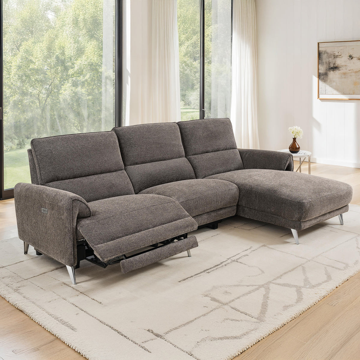 Brande Contemporary Power Reclining Sectional with Chaise & USB Ports - Right Chaise