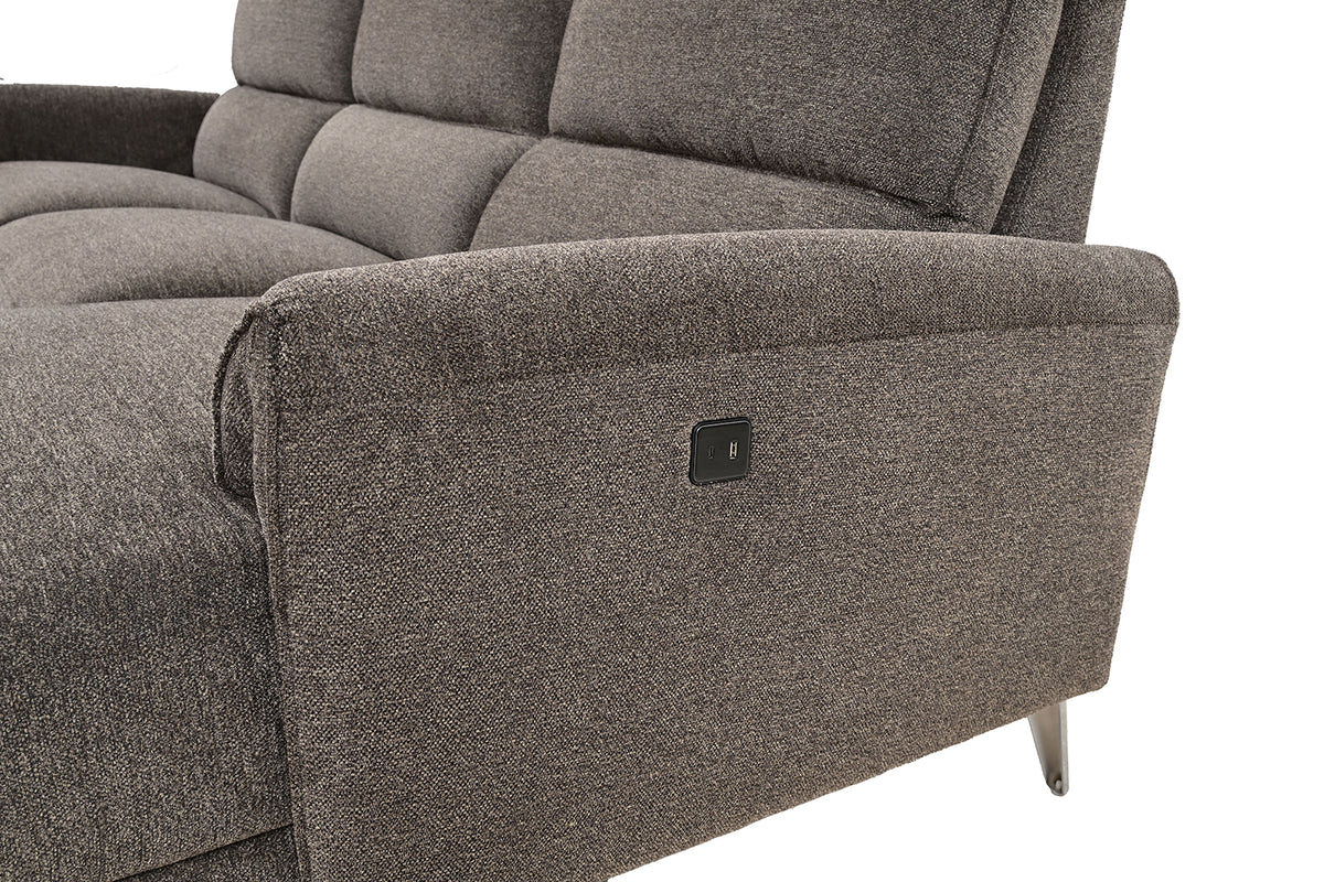 Brande Contemporary Power Reclining Sectional with Chaise & USB Ports - Chenille in Brown, Gray or Light Gray – Brown & Gray, view 9
