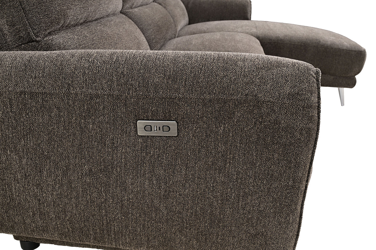 Brande Contemporary Power Reclining Sectional with Chaise & USB Ports - Chenille in Brown, Gray or Light Gray – Brown & Gray, view 10