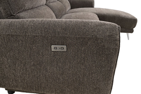 Brande Contemporary Power Reclining Sectional with Chaise & USB Ports - Chenille in Brown, Gray or Light Gray – Brown & Gray, view 10