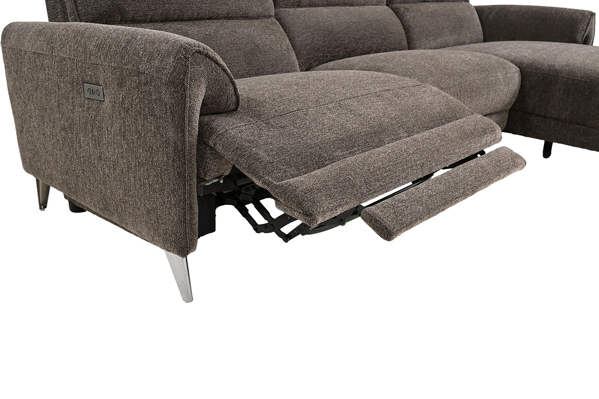Brande Contemporary Power Reclining Sectional with Chaise & USB Ports - Chenille in Brown, Gray or Light Gray – Brown & Gray, view 11