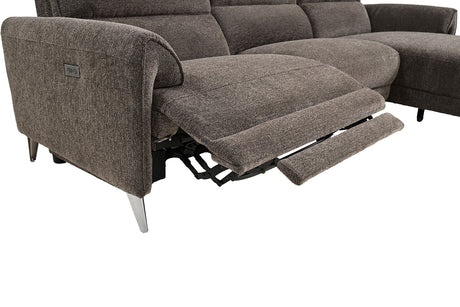 Brande Contemporary Power Reclining Sectional with Chaise & USB Ports - Chenille in Brown, Gray or Light Gray – Brown & Gray, view 11