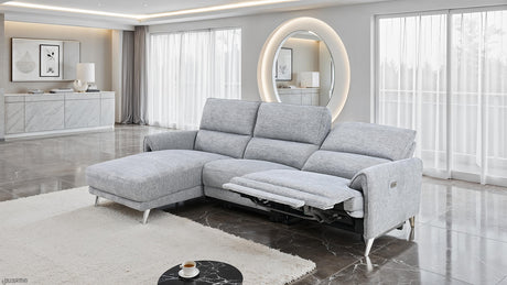 Brande Contemporary Power Reclining Sectional with Chaise & USB Ports - Chenille in Brown, Gray or Light Gray – Brown & Gray, view 13
