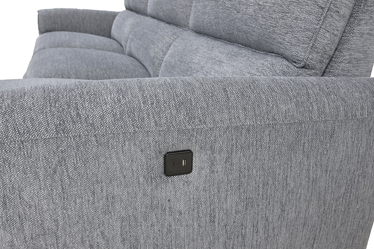 Brande Contemporary Power Reclining Sectional with Chaise & USB Ports - Chenille in Brown, Gray or Light Gray – Brown & Gray, view 15