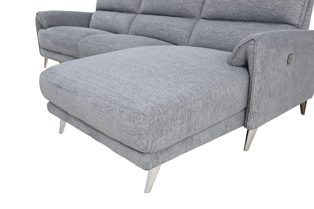 Brande Contemporary Power Reclining Sectional with Chaise & USB Ports - Chenille in Brown, Gray or Light Gray – Brown & Gray, view 16