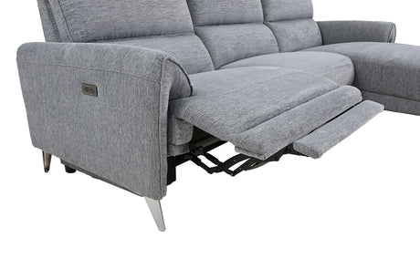 Brande Contemporary Power Reclining Sectional with Chaise & USB Ports - Chenille in Brown, Gray or Light Gray – Brown & Gray, view 19