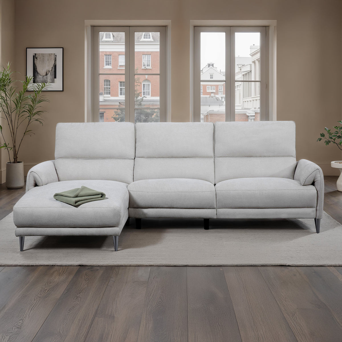 Brande Contemporary Power Reclining Sectional with Chaise & USB Ports - Left Chaise