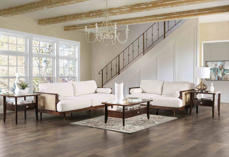 Alesund Mid-Century Modern Sofa, Loveseat & Accent Chair - Ash Wood Trim with Rattan Details in Beige – Beige & Natural, view 6