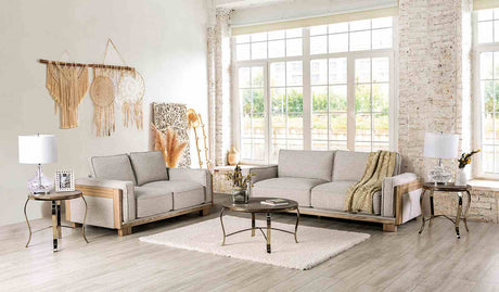 Harstad Contemporary Sofa, Loveseat & Chair - Ash Wood Trim with Reversible Pillow Back – Brown & Natural, view 2