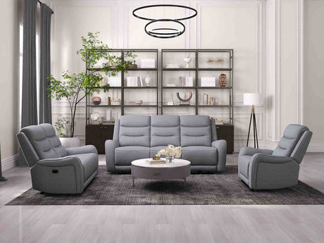 Matthias Reclining Sofa, Loveseat, Recliner & Sectional - Scroll Arm Gray Fabric, Transitional – Gray, view 8