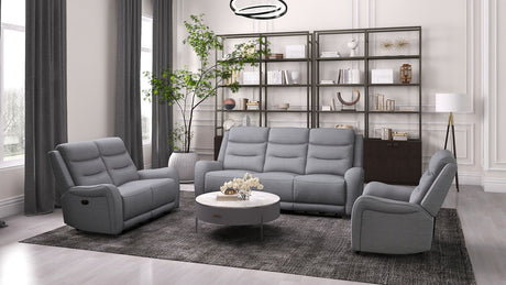 Matthias Reclining Sofa, Loveseat, Recliner & Sectional - Scroll Arm Gray Fabric, Transitional – Gray, view 5