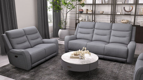 Matthias Reclining Sofa, Loveseat, Recliner & Sectional - Scroll Arm Gray Fabric, Transitional – Gray, view 6