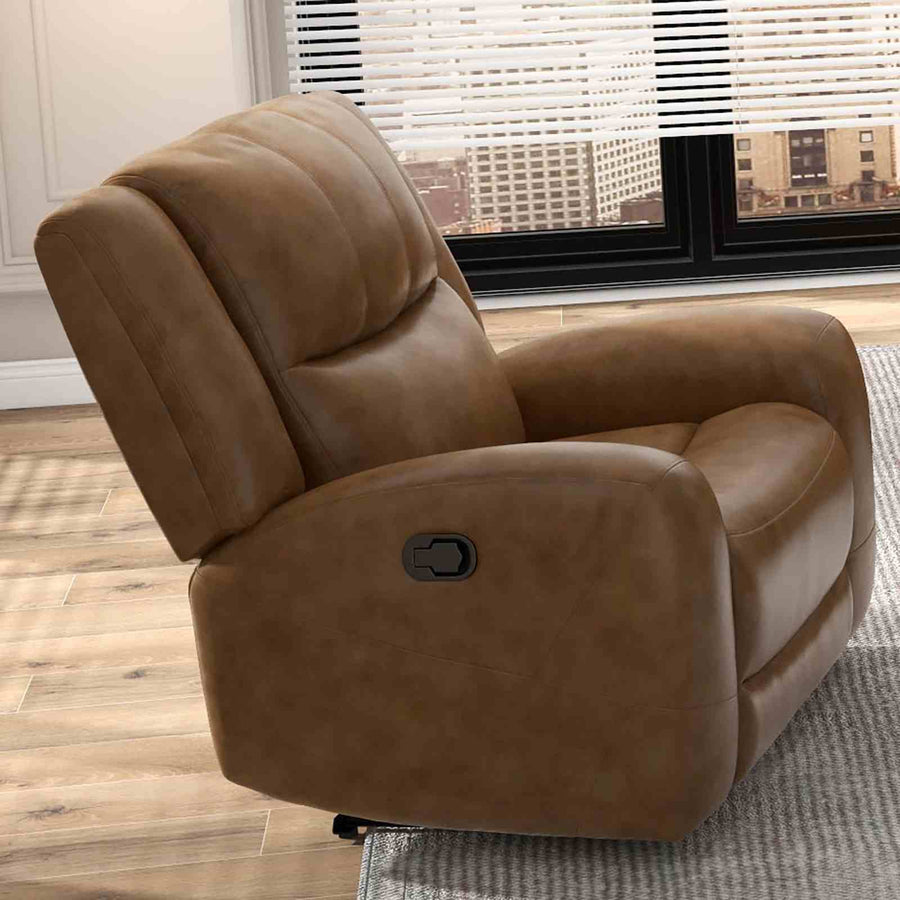 Leolinus Top Grain Leather Reclining Sectional, Sofa, Loveseat & Recliner - Contour Arms in Brown