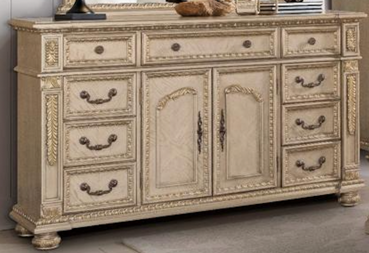 Traditional Carolina Gold Ornate King Bedroom Set with Intricate Carvings