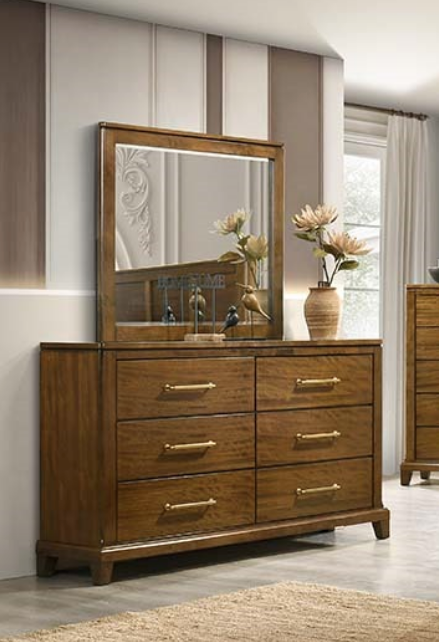 Charlotte Rustic Wood Bedroom Set with Elegant Gold Accents and Handles