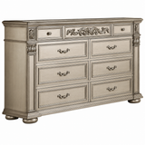 Luxurious Traditional Silver Ornate 5-Piece King Platinum Bedroom Furniture Set