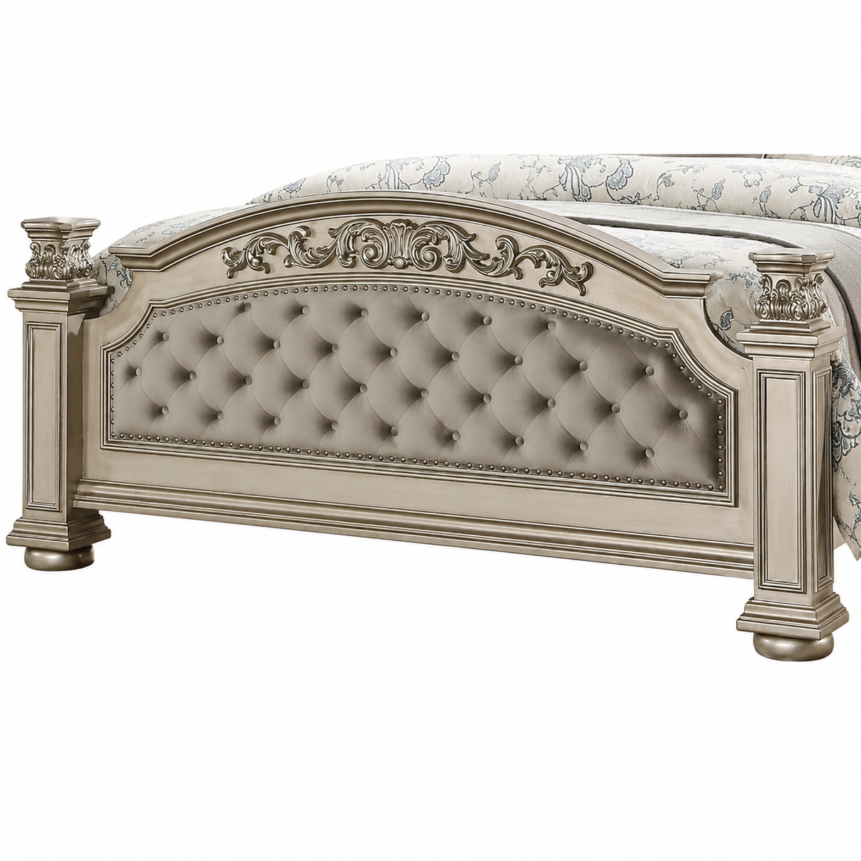 Luxurious Traditional Silver Ornate 5-Piece King Platinum Bedroom Furniture Set