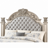 Luxurious Traditional Silver Ornate 5-Piece King Platinum Bedroom Furniture Set
