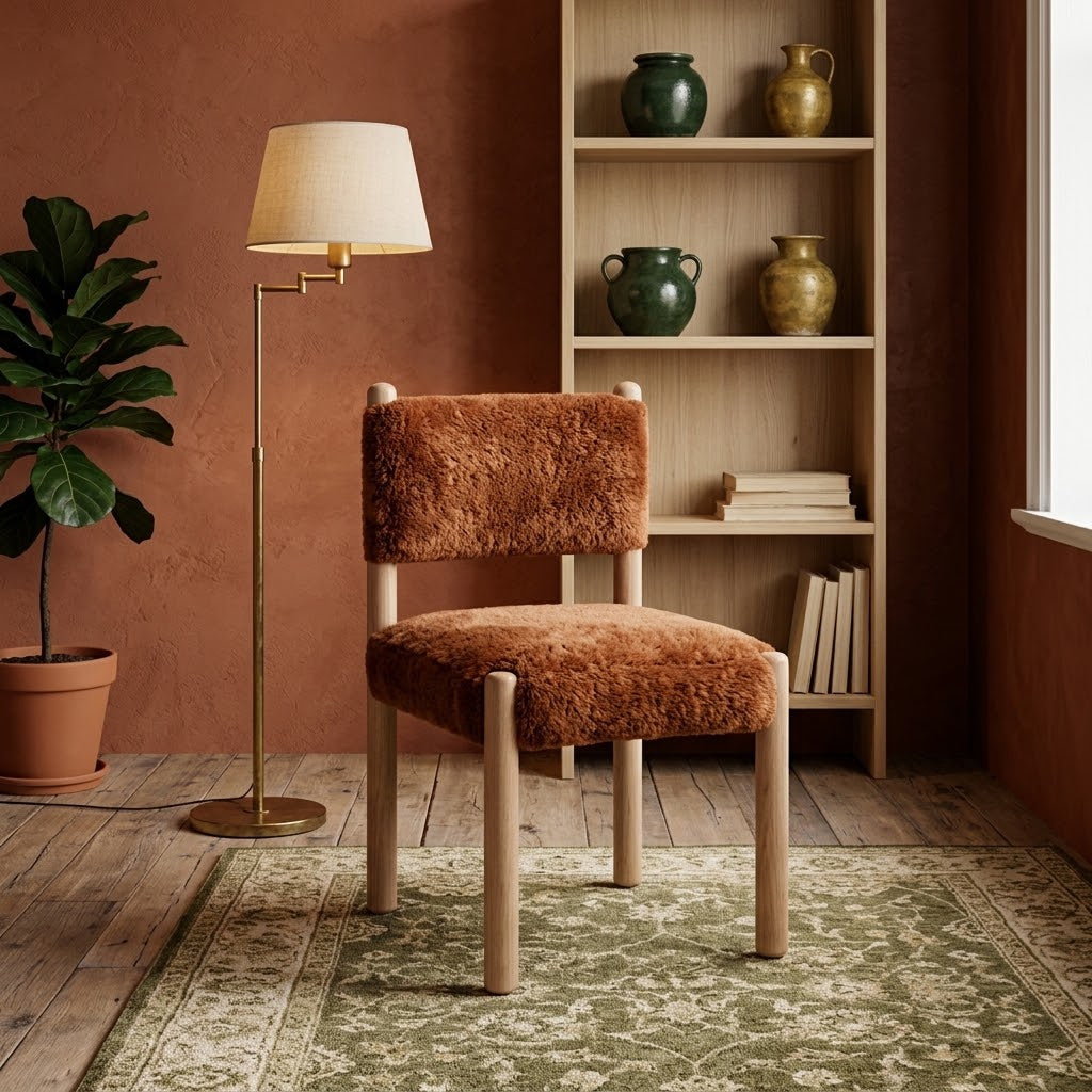 Bruno Performance Chenille Dining Chair with Solid Oak Wood Frame - Retro Modern & Kitchen Seating